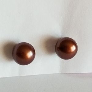 Real pearl stud earrings bronze cultured IPS  International Pearl Syndicate 925